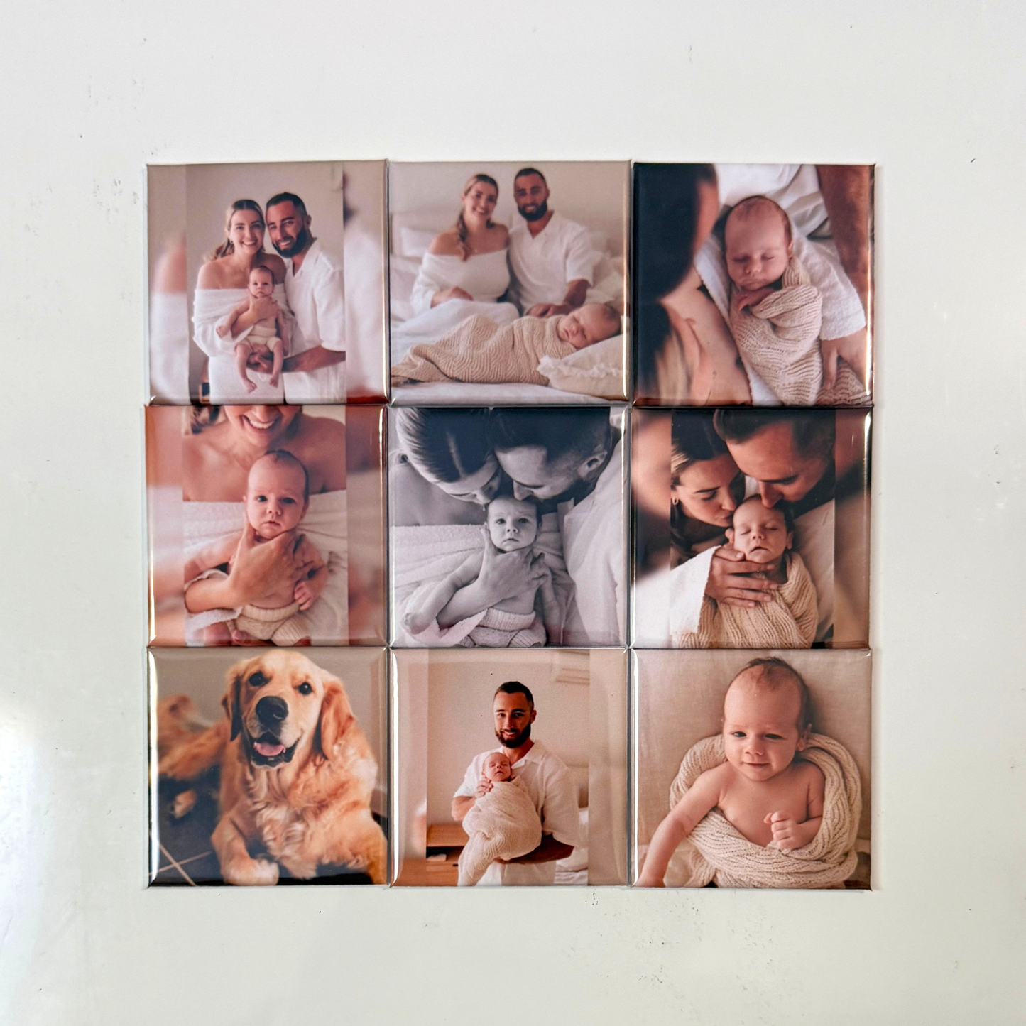 Custom square photo magnets set of 12 — personalised fridge magnets handmade in Australia