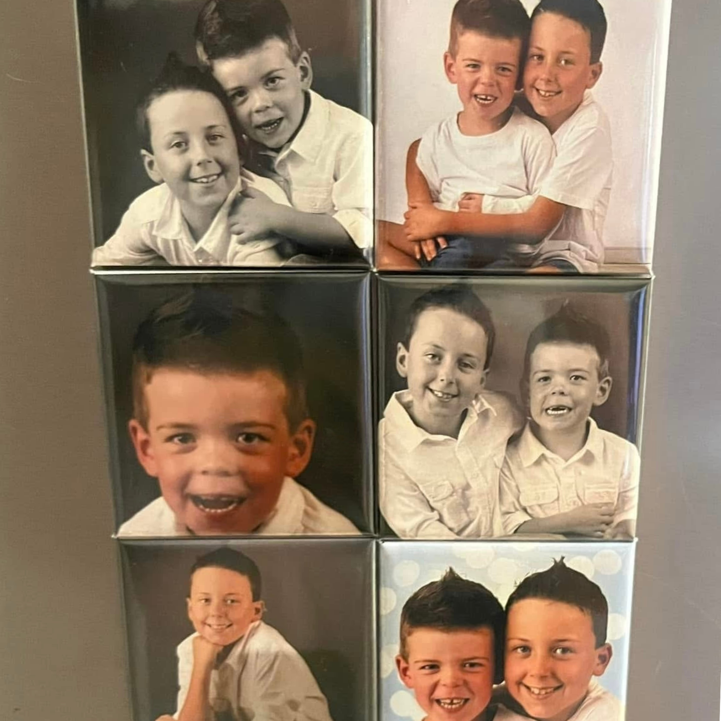 Set of 6 personalised custom photo magnets featuring vintage family photos, handmade in Australia — unique memory keepsake gift