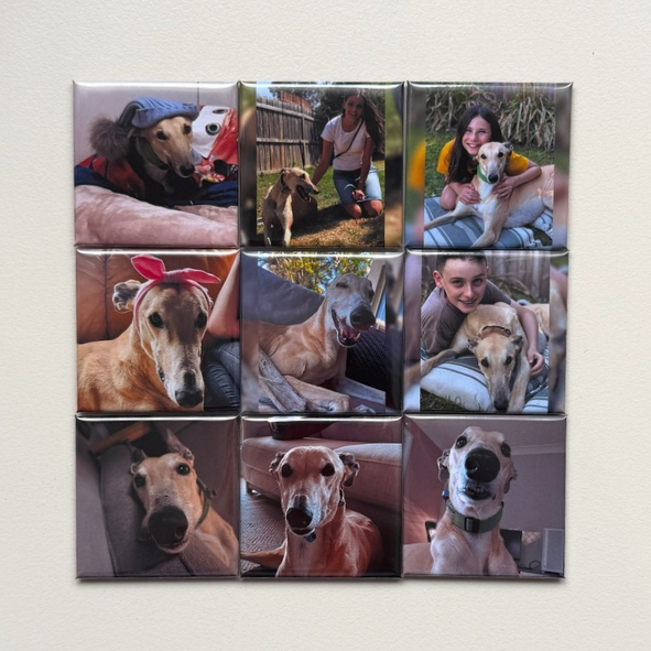 Custom square photo magnets set of 9 — personalised fridge magnets handmade in Australia