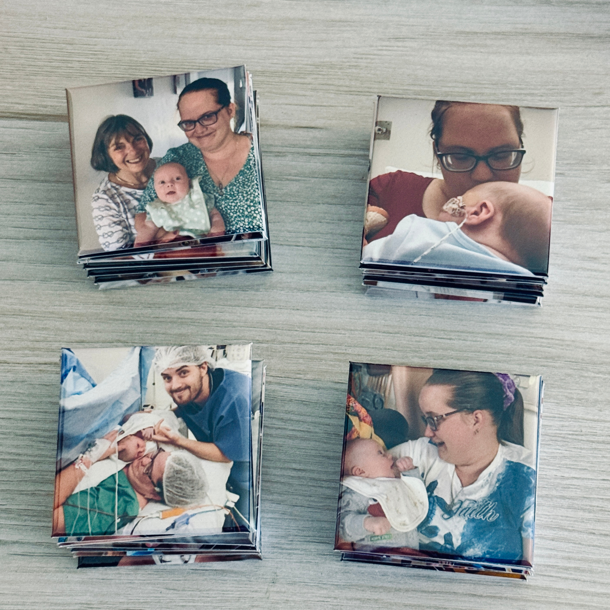 Four stacks of personalised Mother's Day photo magnets handmade in Australia, perfect gift for mum