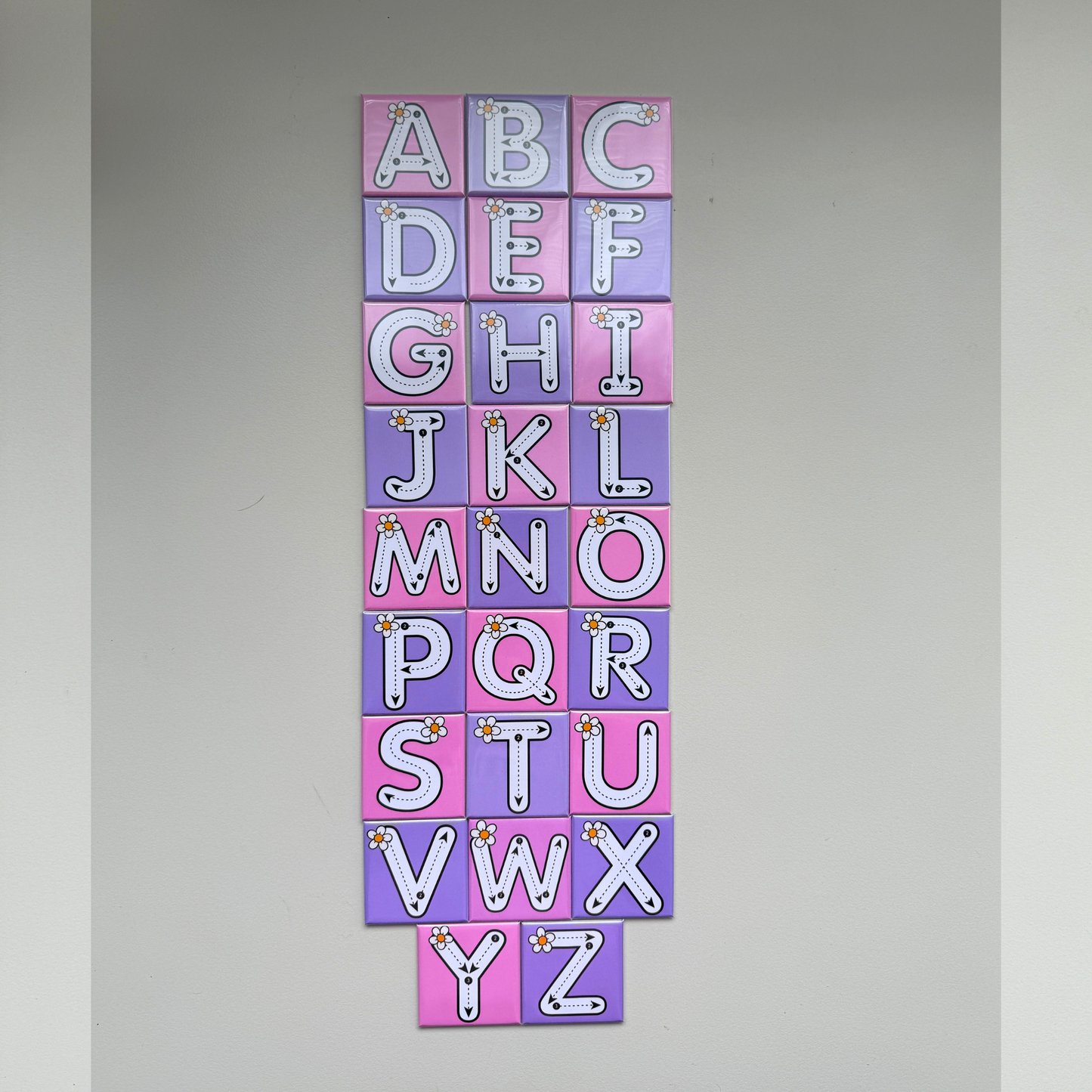 Alphabet tracing magnets A-Z handmade in Australia — educational kids learning fridge magnets, unique gift idea