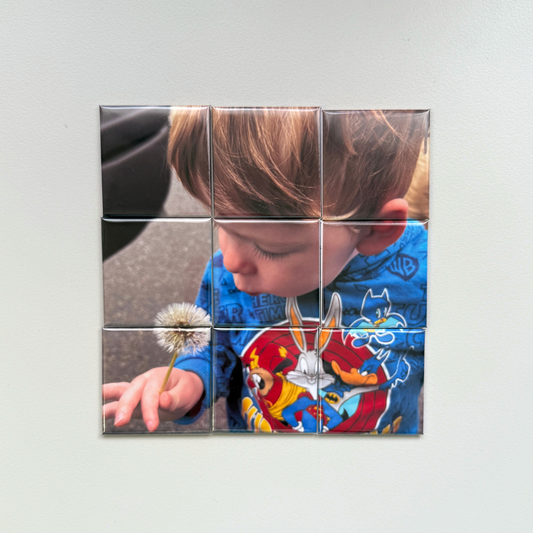  9-piece custom photo puzzle magnets handmade in Australia — personalised fridge magnet set, unique gift idea