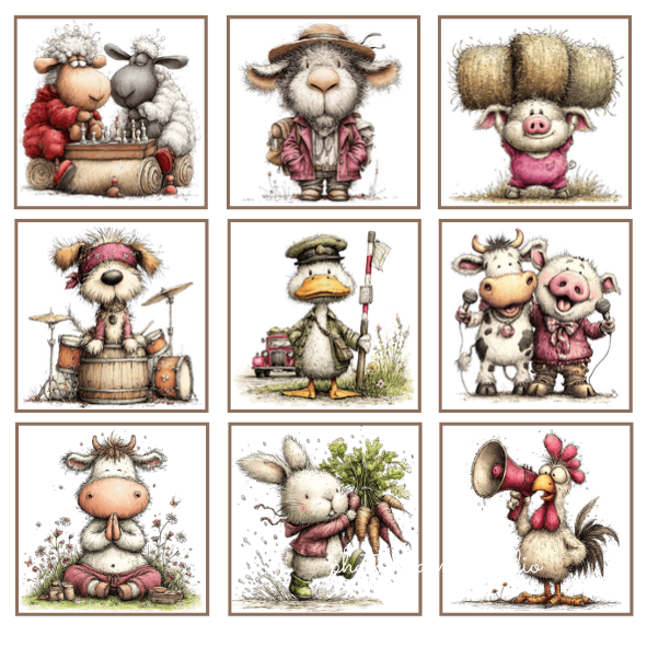  Farm yard collection set of 9 fridge magnets handmade in Australia — unique decorative animal gift idea