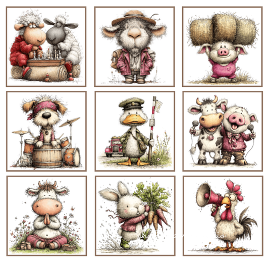  Farm yard collection set of 9 fridge magnets handmade in Australia — unique decorative animal gift idea